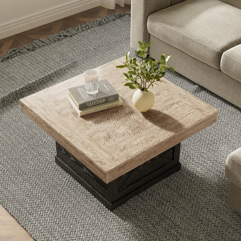 Rustic Wooden Coffee Table with X Design for Living Room