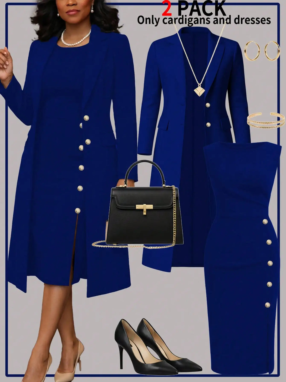 Elegant Women's Knit Blouse And Buttoned Dress Two Piece Set