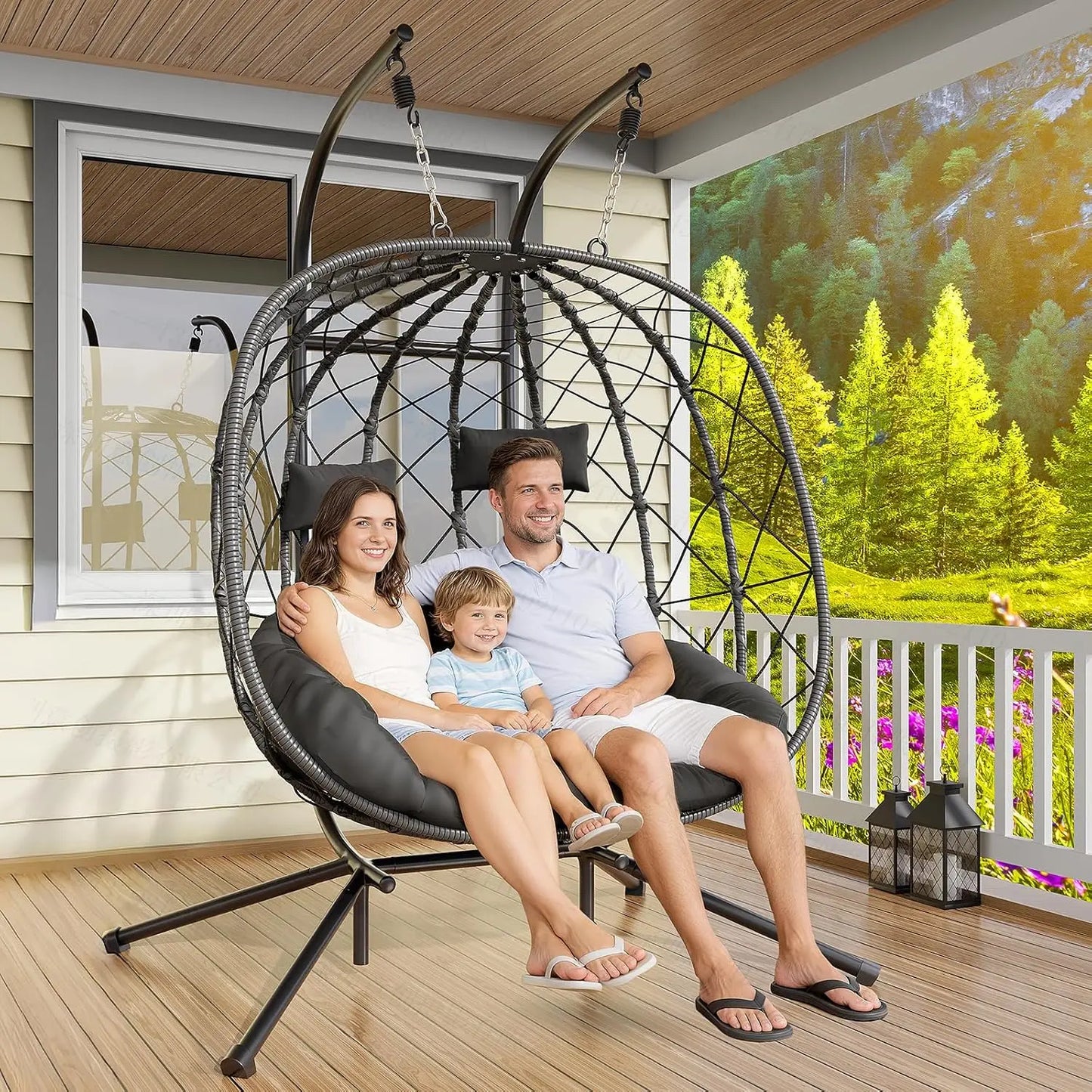 Egg Chair With Stand Outdoor Rattan Wicker Hammock Chair