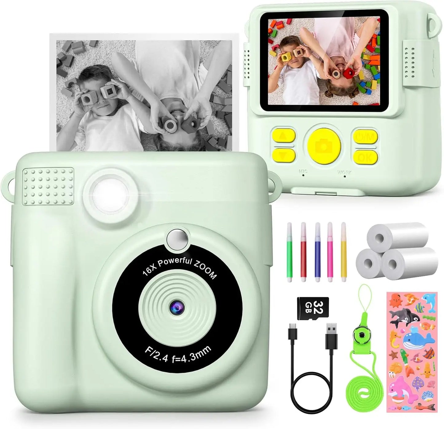 DIAMOOKY CN Kids Digital Camera 1080P Instant Print Toy