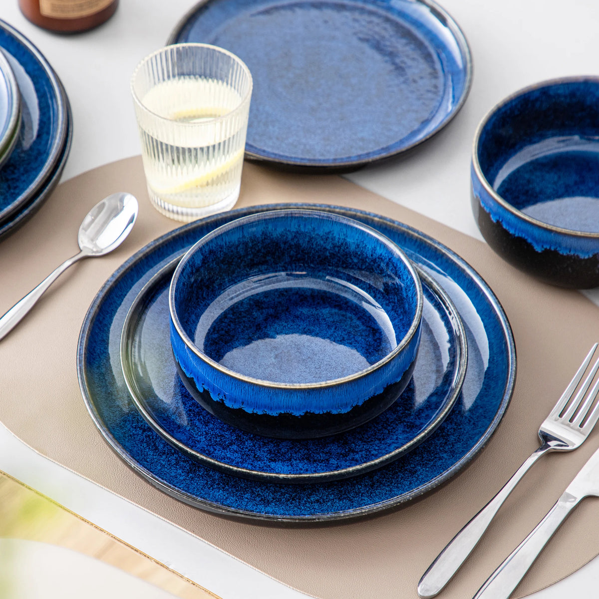 MALACASA Reactive Glaze Ceramic Dinnerware Set With Plates And Bowls