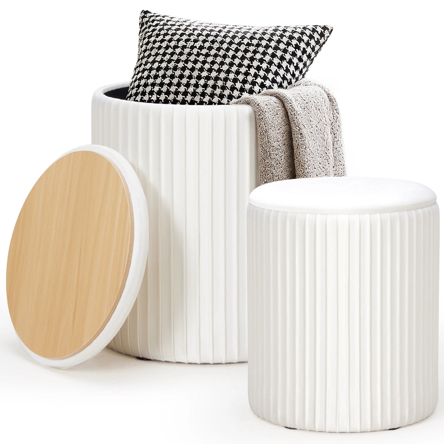 JHK Round Storage Ottoman With Hidden Toy Box And Bench