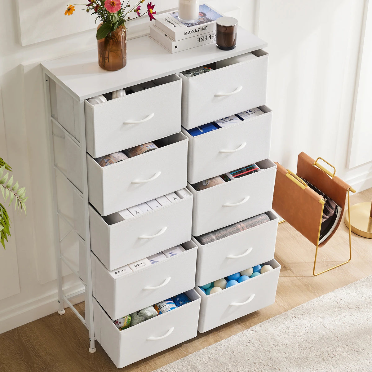 JHK Bedroom Wardrobe Dresser With Fabric Drawers Storage Cabinet