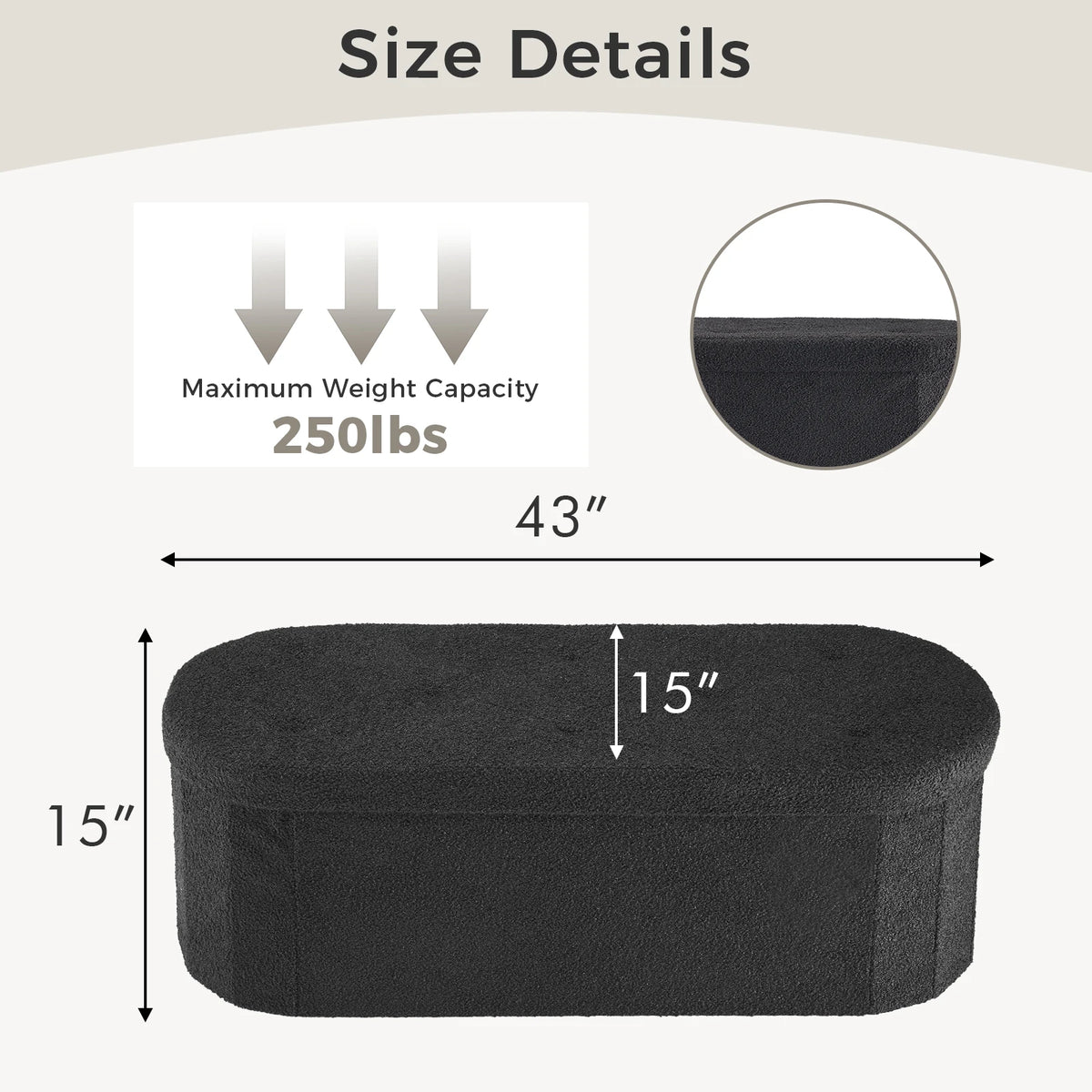 JHK Modern Fabric Storage Ottoman Bench With Durable Frame