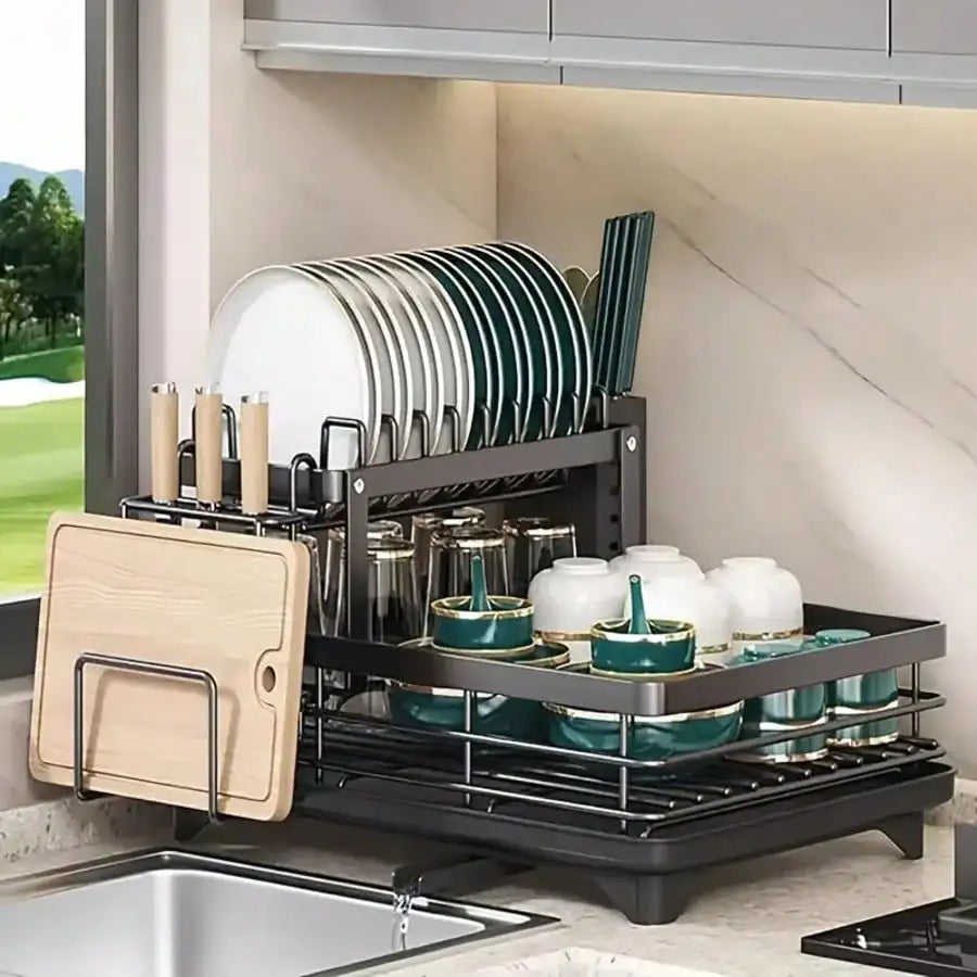 Metal Kitchen Cutlery Rack With Knife Fork And Cup Holders