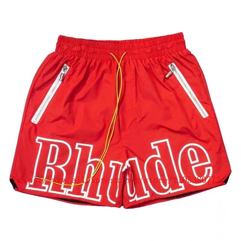 RHUDE Men's Casual Shorts Elastic Waist Drawstring Beach Shorts