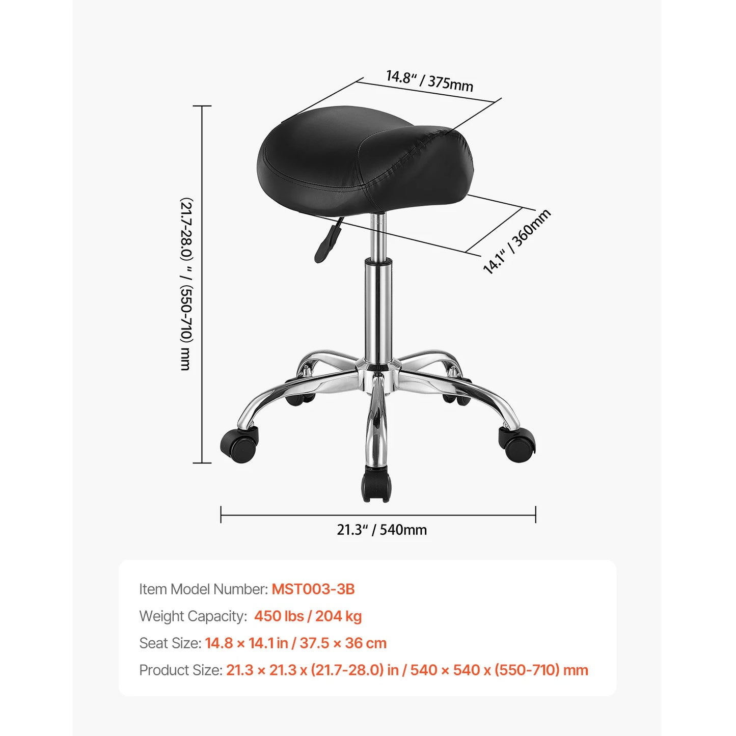 SucceBuy Ergonomic Adjustable Height Swivel Saddle Stool With Wheels
