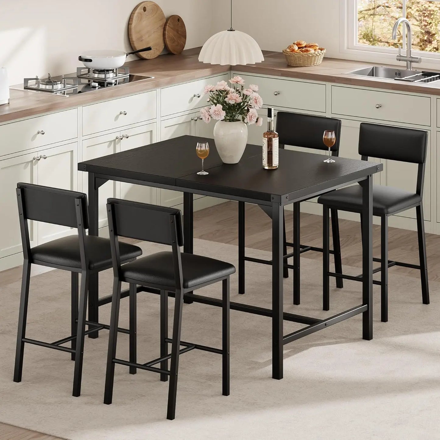 HiMISS 5 Piece Dining Table Set With 4 Upholstered Chairs