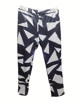Women's Geometric Print Single Shoulder Two Piece Ensemble