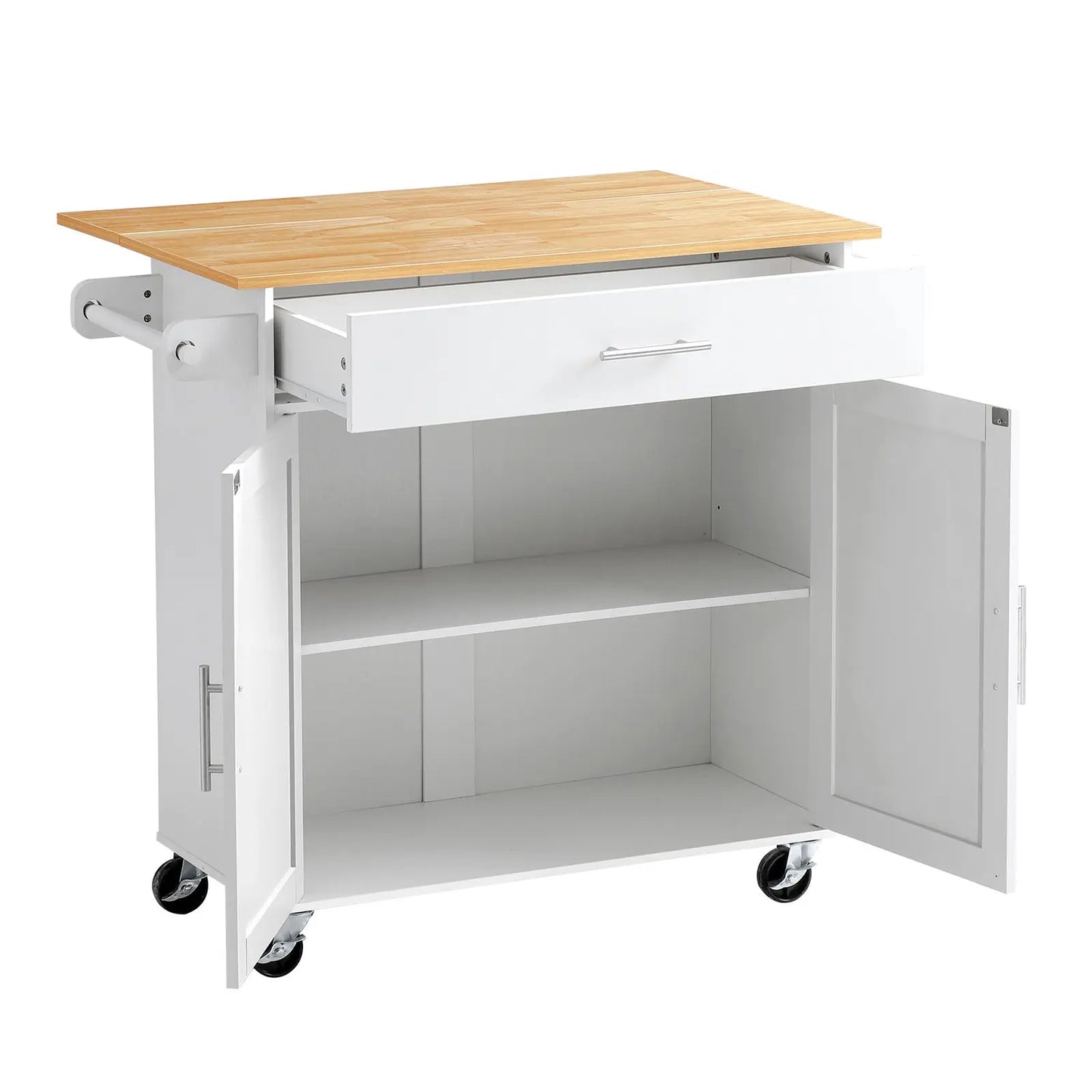 Wooden Rolling Kitchen Island Cart With Drawers And Spice Rack
