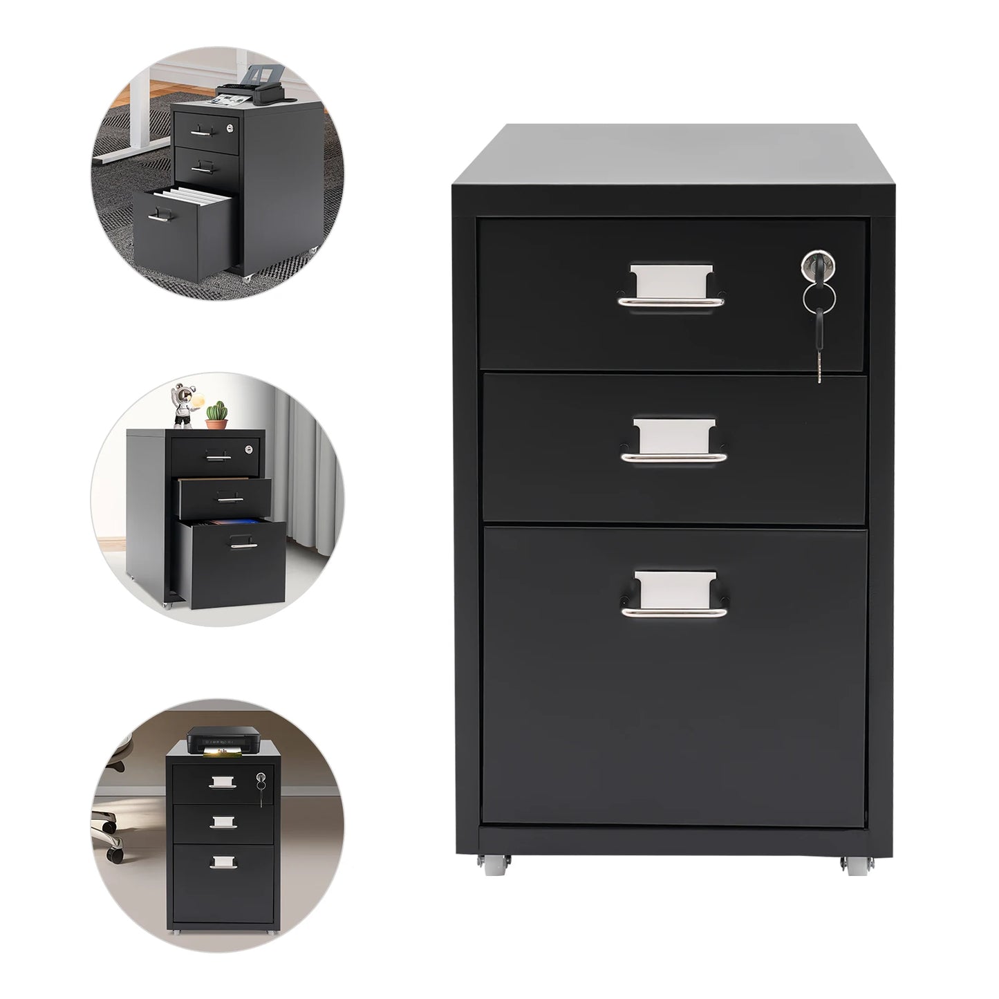 3 Tier Steel Vertical File Cabinet With Lock Mobile Office