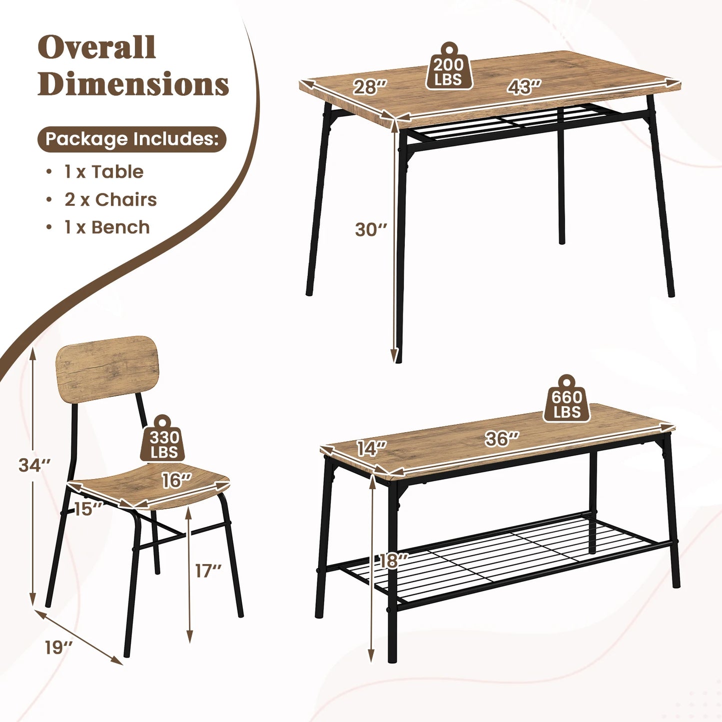 HOMASIS Dining Table Set For 4 With Bench And Chairs