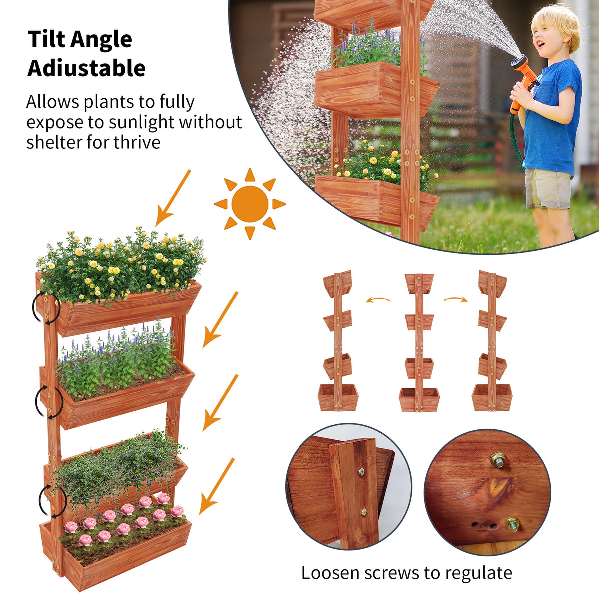 Four Tier Raised Garden Bed Wooden Vertical Planter Box