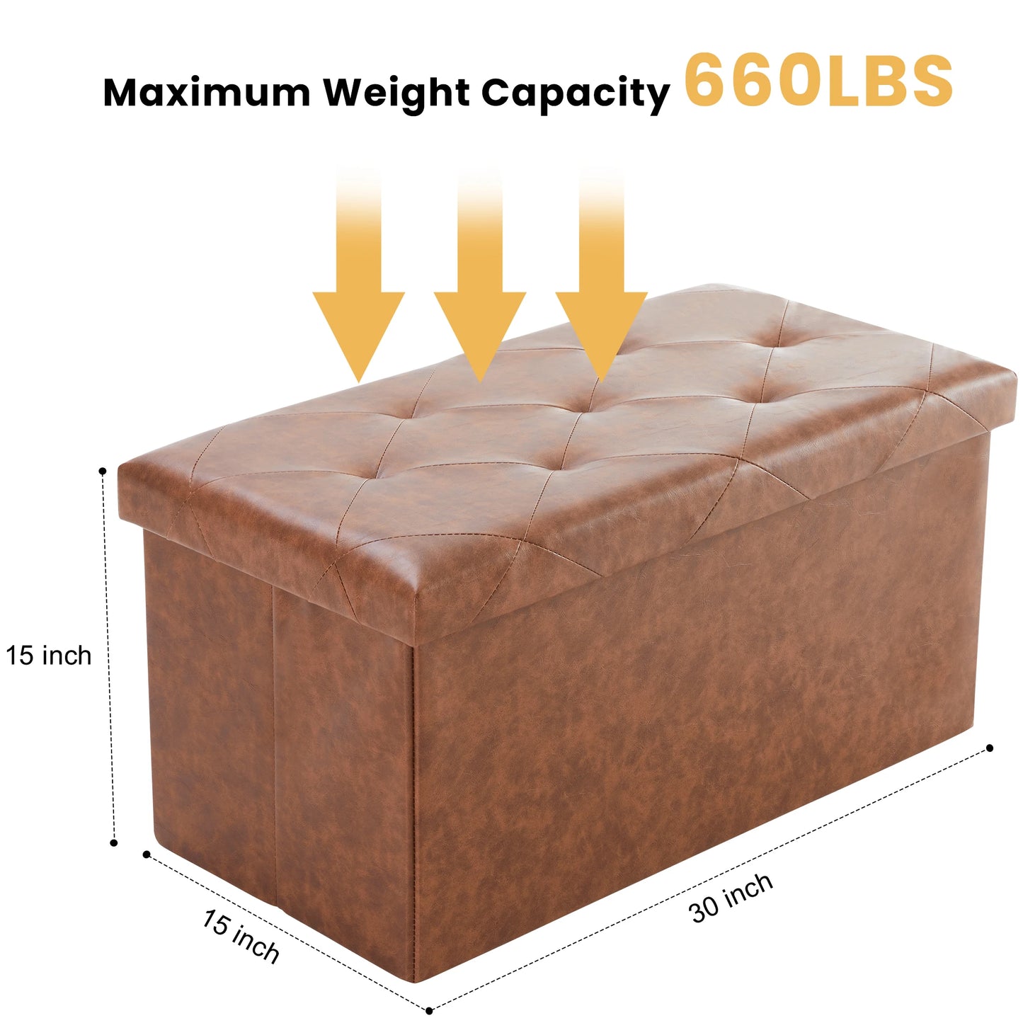 JHK Folding Synthetic Leather Storage Ottoman Footstool