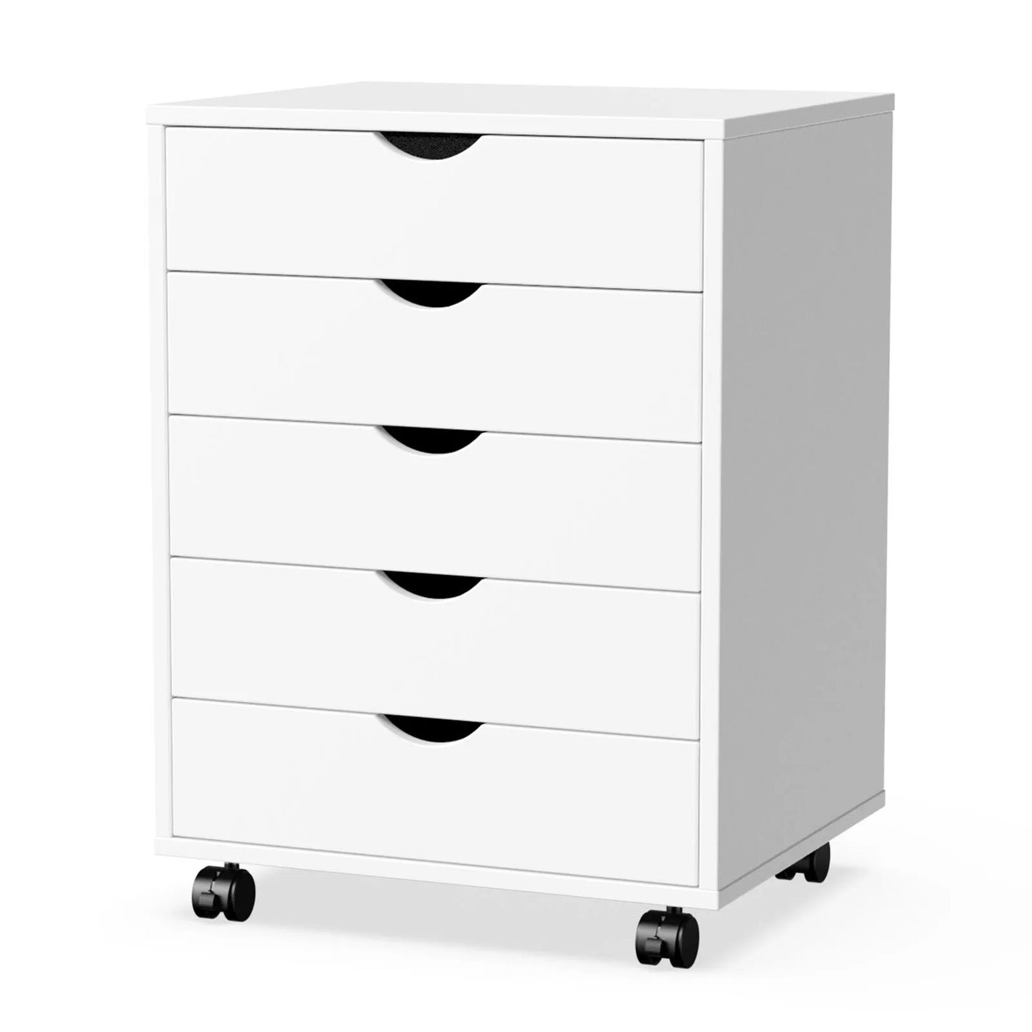 JHK Wood Nightstand 5 Drawer Cabinet On Wheels For Bedroom