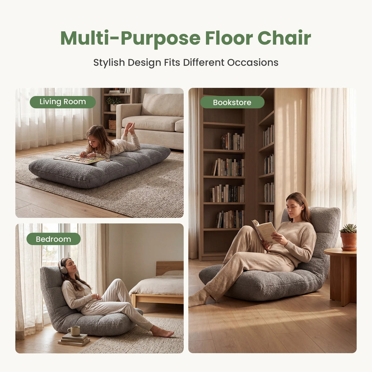 JHK Folding Floor Chair With Adjustable Back Support
