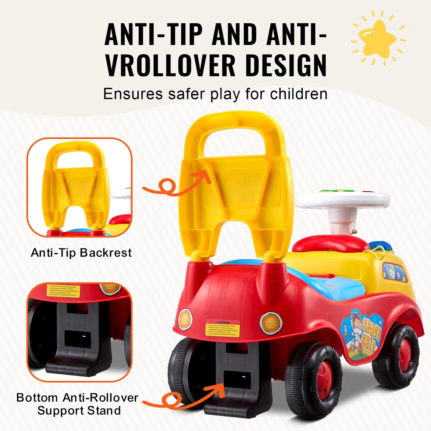 SucceBuy Toddler Ride On Push Car Sit To Stand Music