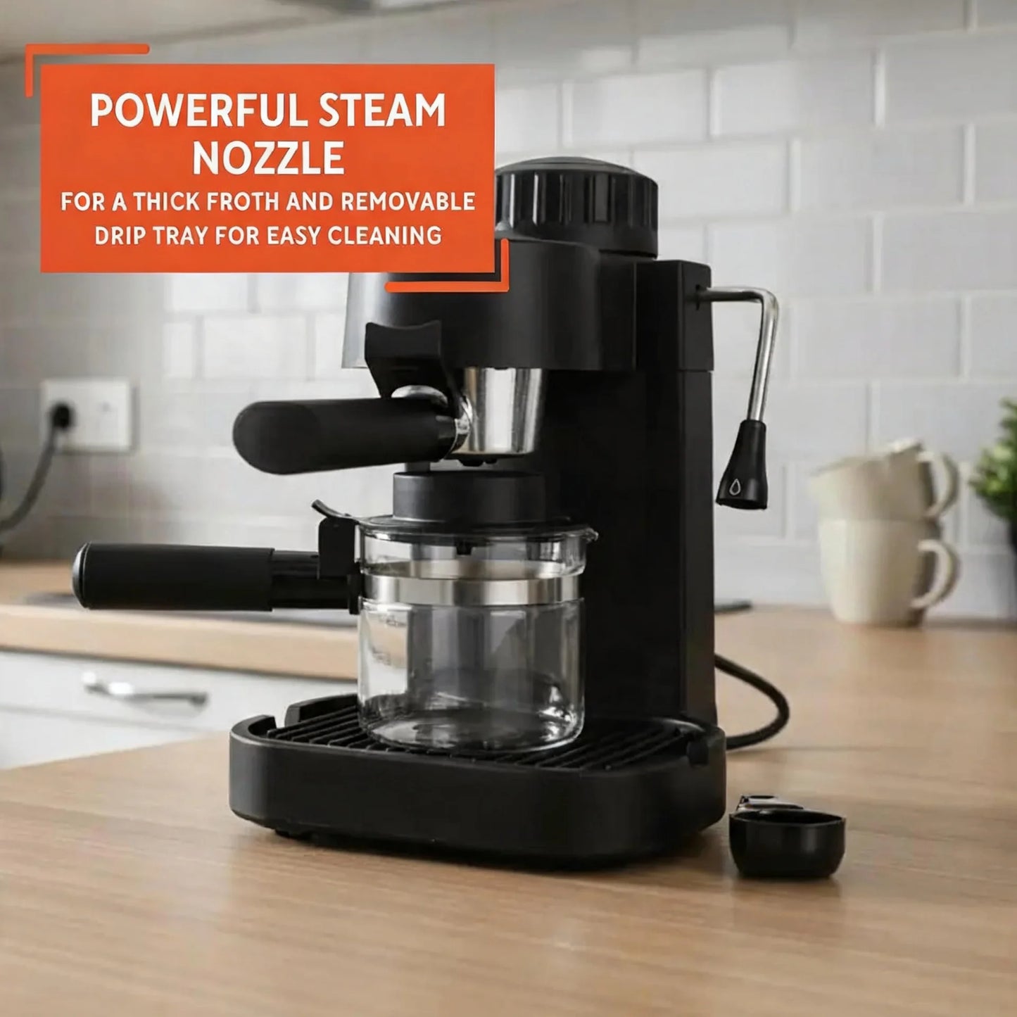 Electric 4 Cup Espresso Cappuccino Maker With Milk Frother