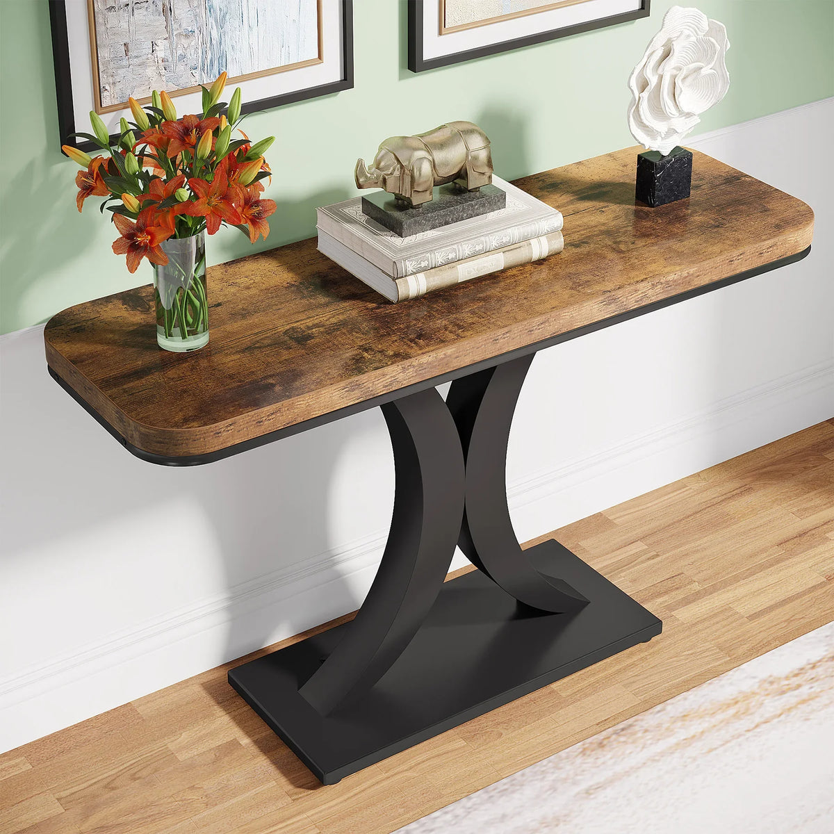 Tribesigns Industrial Console Table With Geometric Base For Entryways