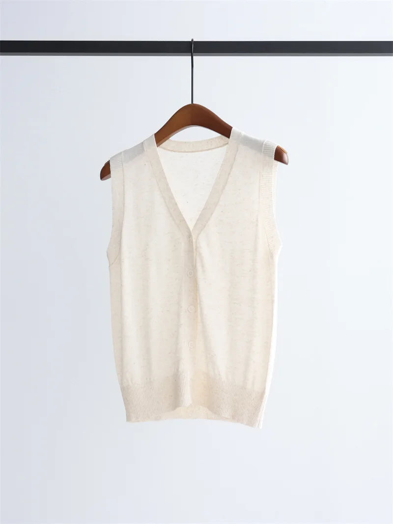 Women's Knitted Sleeveless V Neck Sweater Top