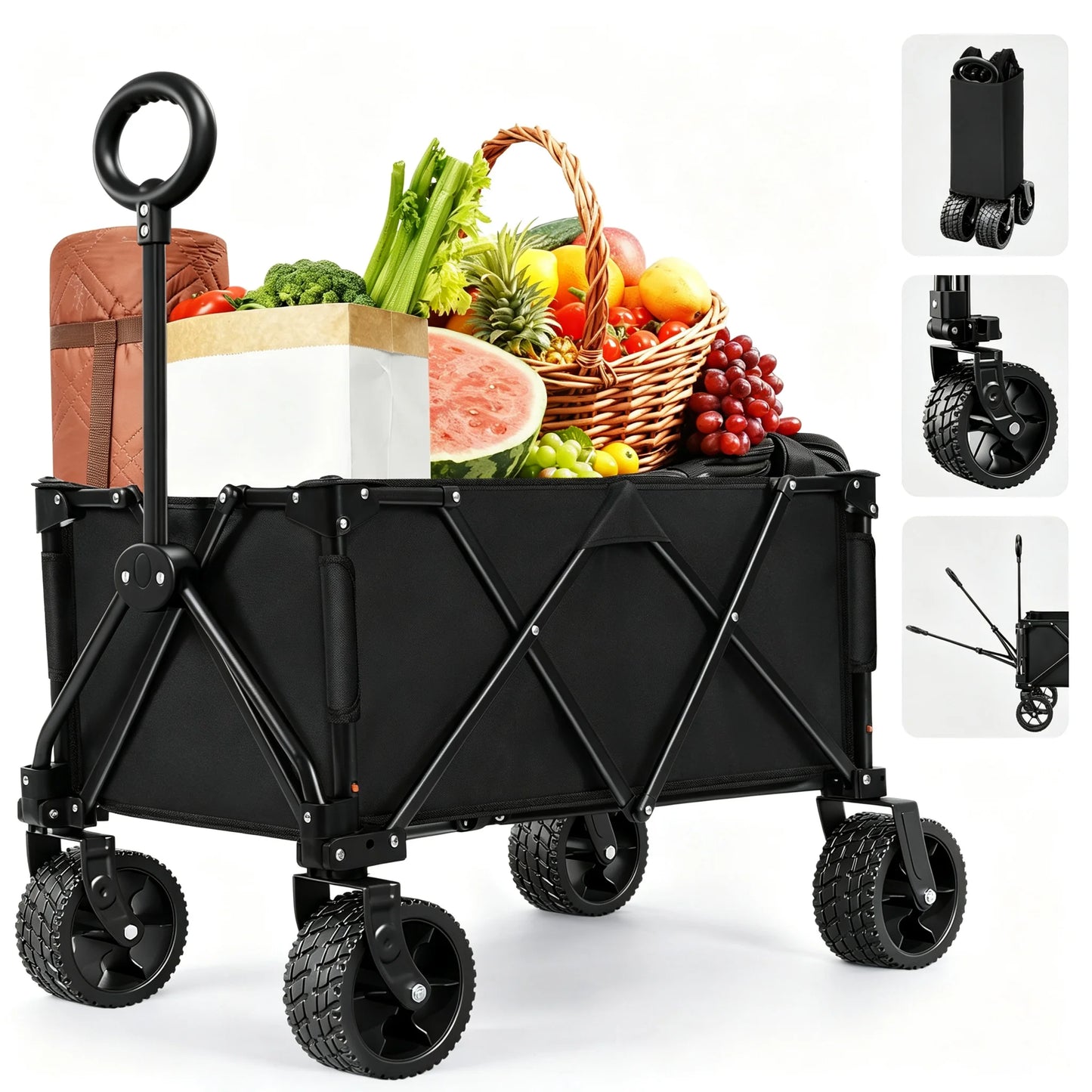 Foldable Camping Wagon With All Terrain Wheels For Family Trips