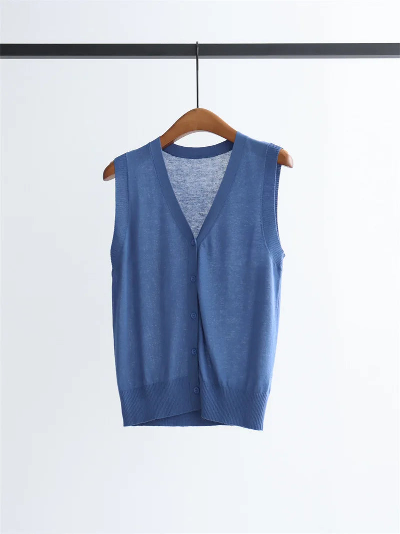 Women's Knitted Sleeveless V Neck Sweater Top