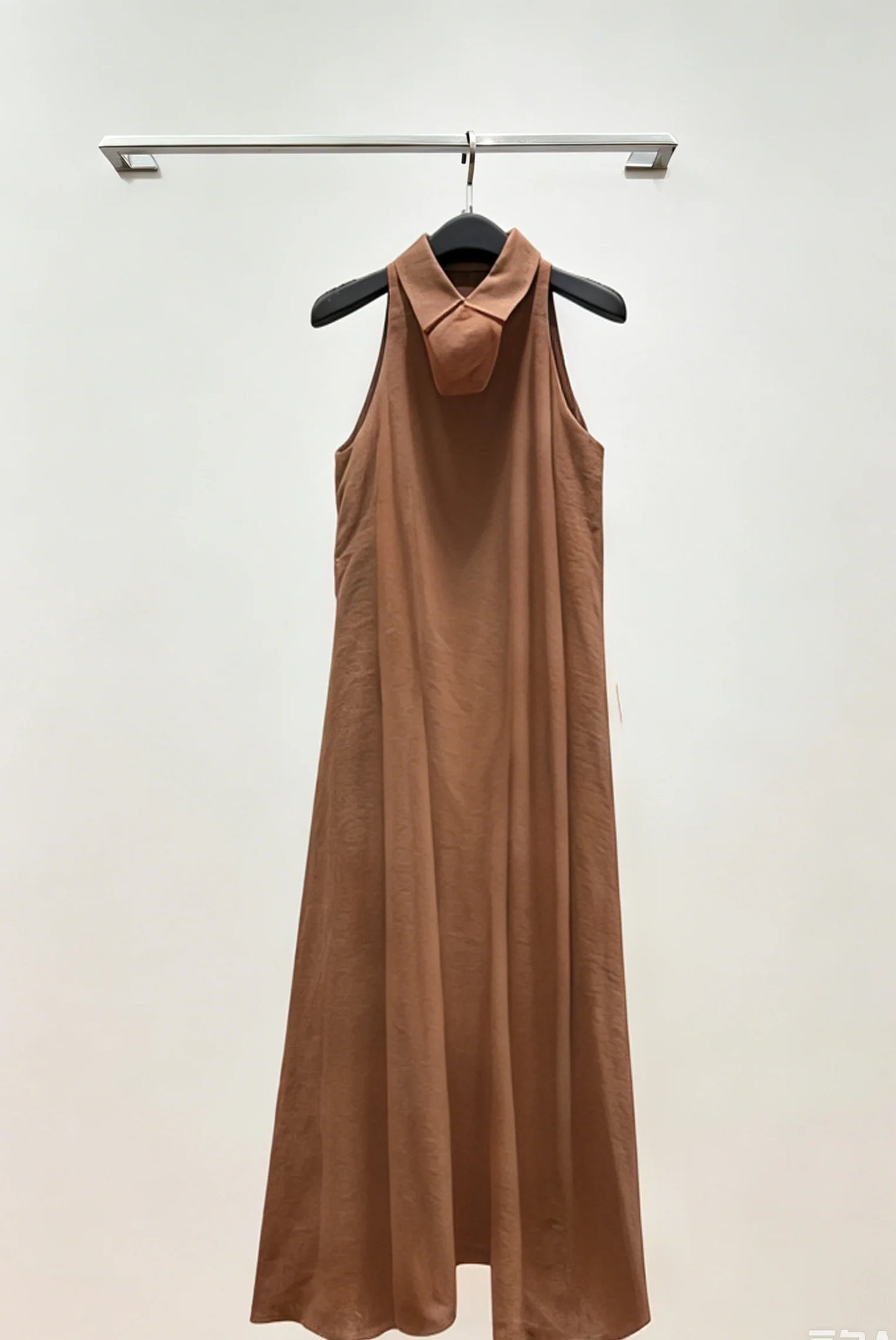 Women Sleeveless Linen Knit Ankle Length Collar Dress