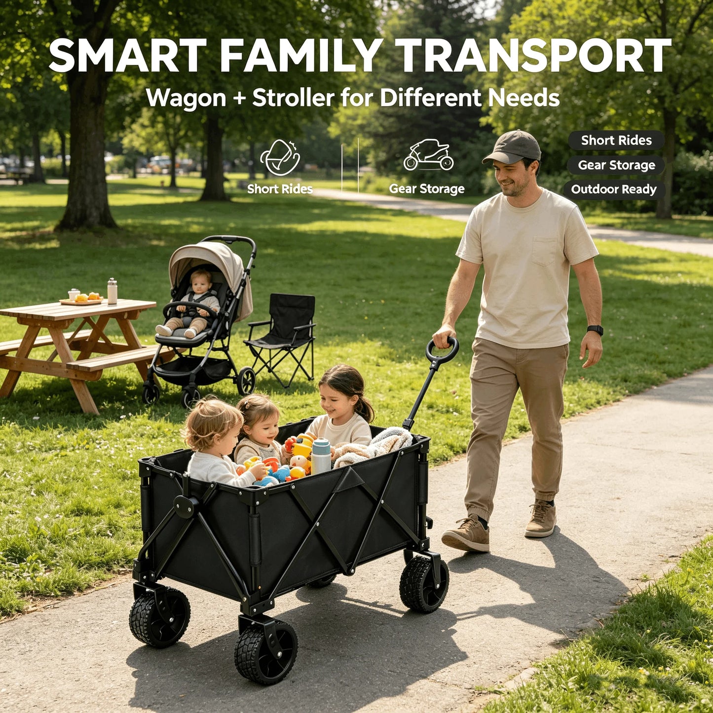 Foldable Camping Wagon With All Terrain Wheels For Family Trips