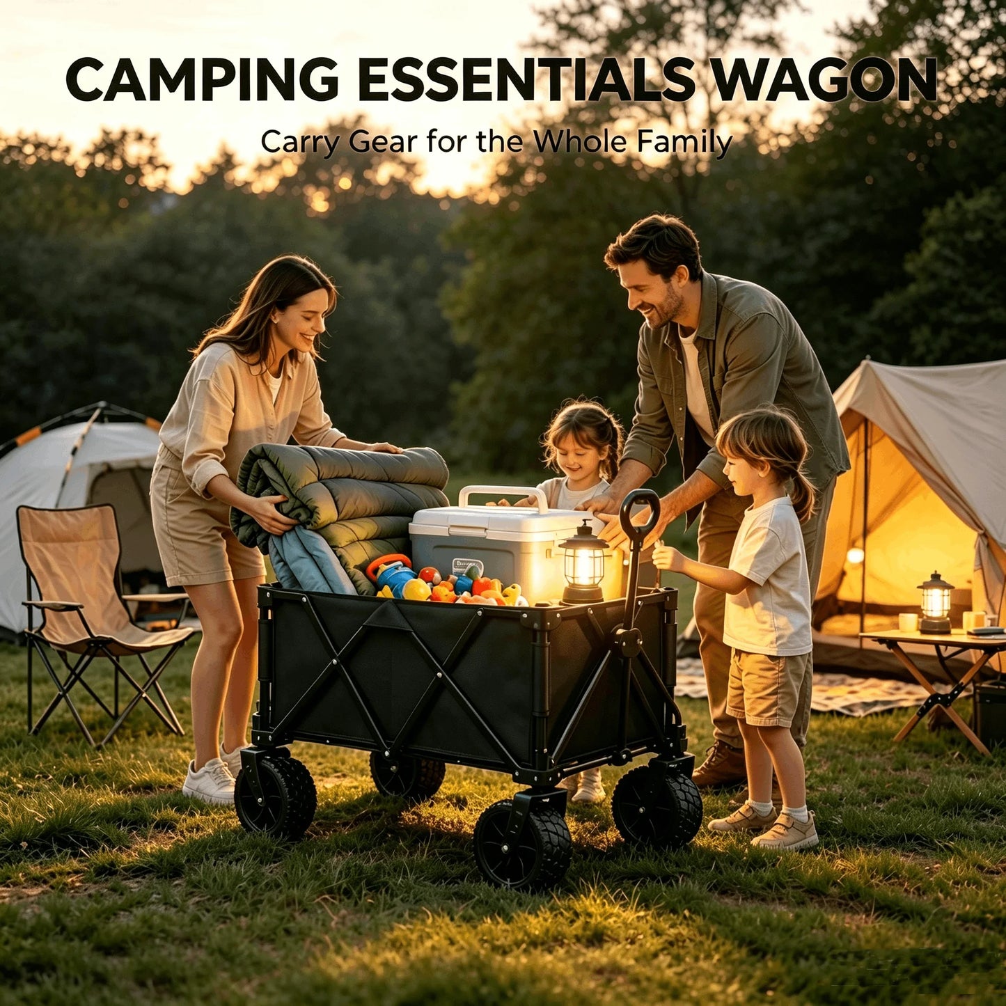 Foldable Camping Wagon With All Terrain Wheels For Family Trips