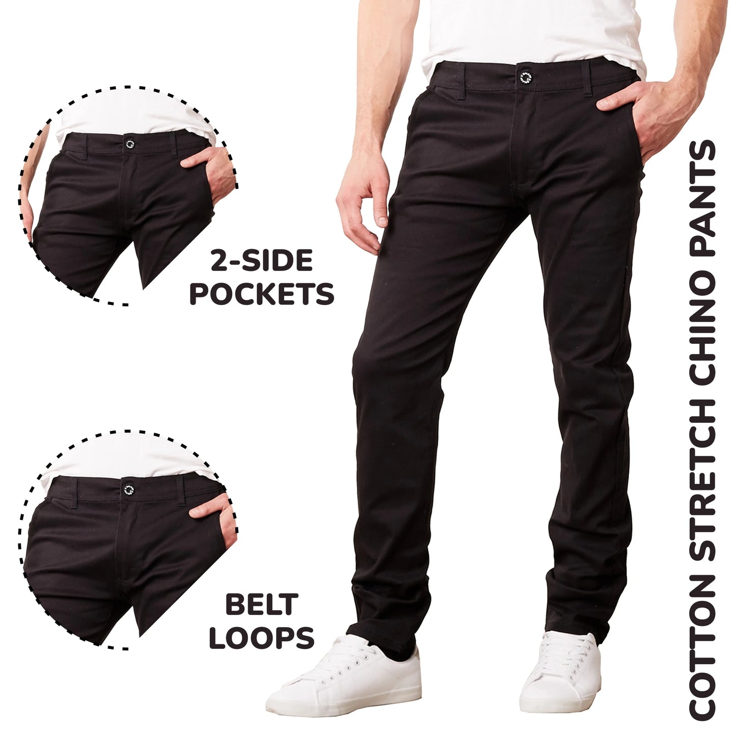 Men's Flat Front Stretch Cotton Chino Pants Regular Fit