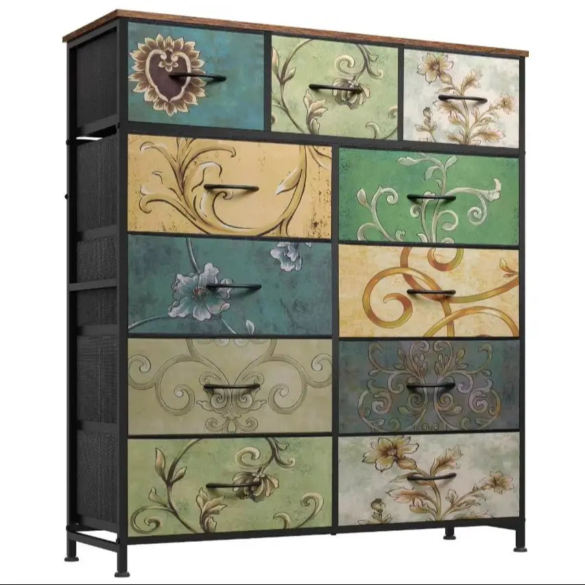 GALAXHERO Floral Fabric Dresser Chest With Multiple Drawers