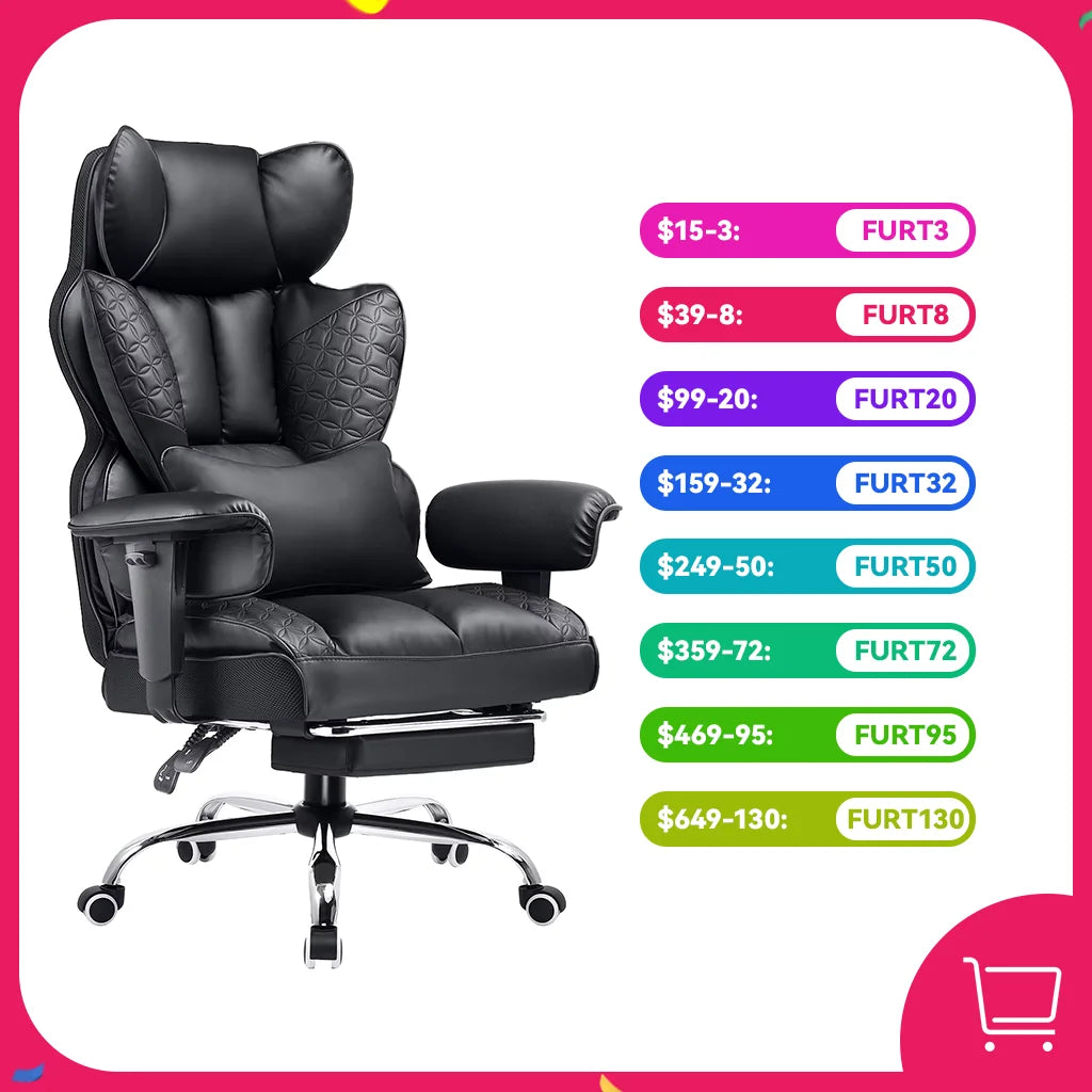 Comhoma Ergonomic High Back Office Chair With Genuine Leather Footrest