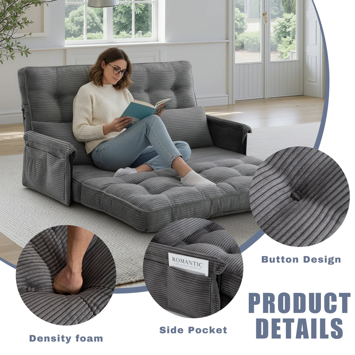 Gaohappy Adjustable Foldable Floor Sofa Bed With Storage Pocket