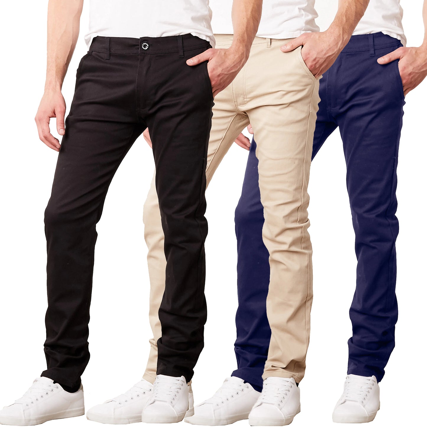 Men's Flat Front Stretch Cotton Chino Pants Regular Fit