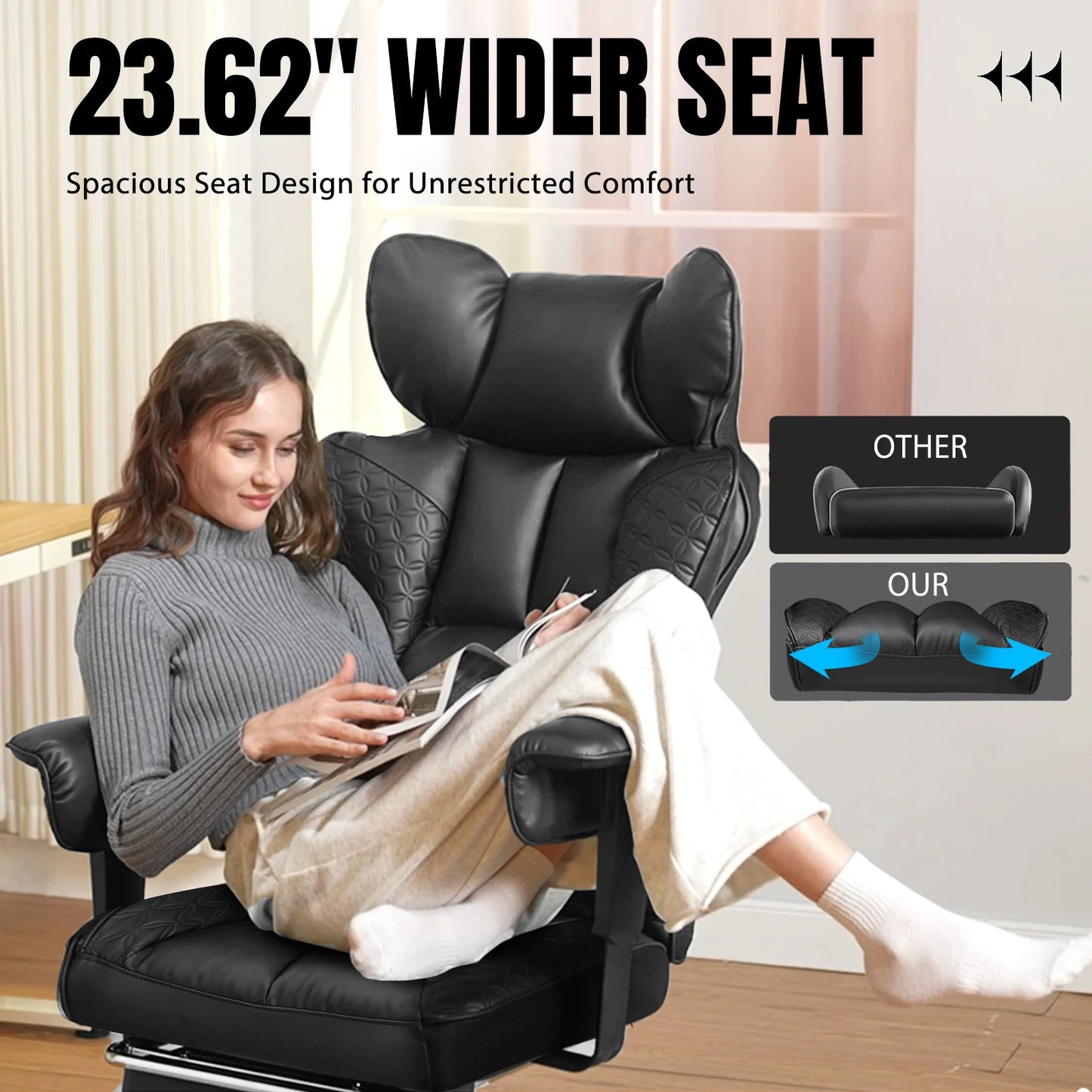 Comhoma Ergonomic High Back Office Chair With Genuine Leather Footrest
