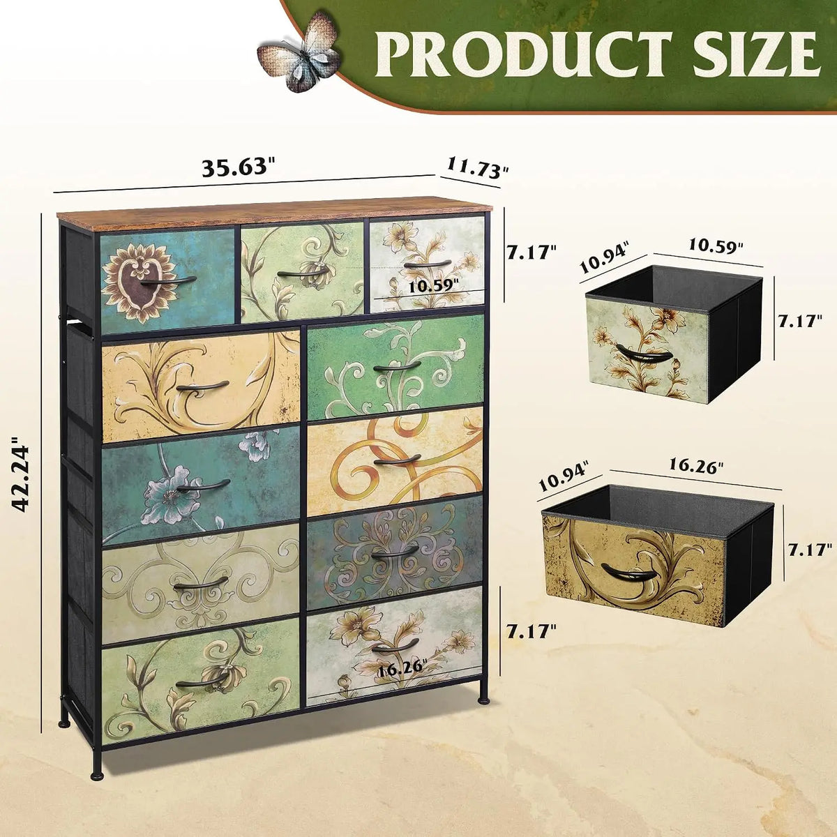 GALAXHERO Floral Fabric Dresser Chest With Multiple Drawers