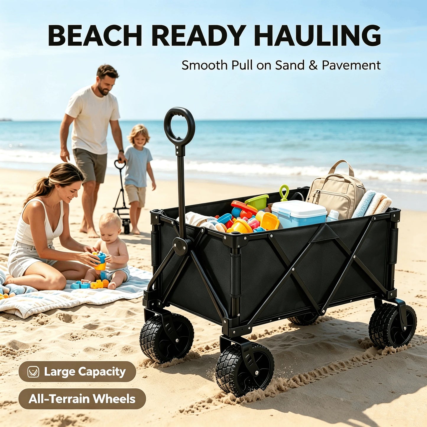 Foldable Camping Wagon With All Terrain Wheels For Family Trips
