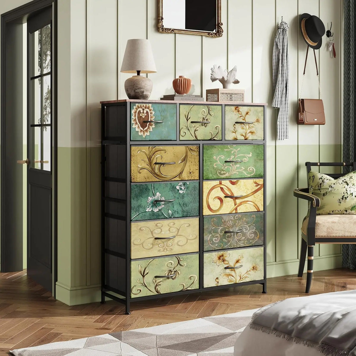 GALAXHERO Floral Fabric Dresser Chest With Multiple Drawers