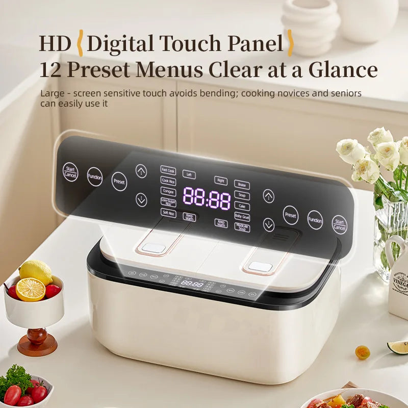 Dual Pot Electric Rice Cooker Featuring Smart Multifunction Timer