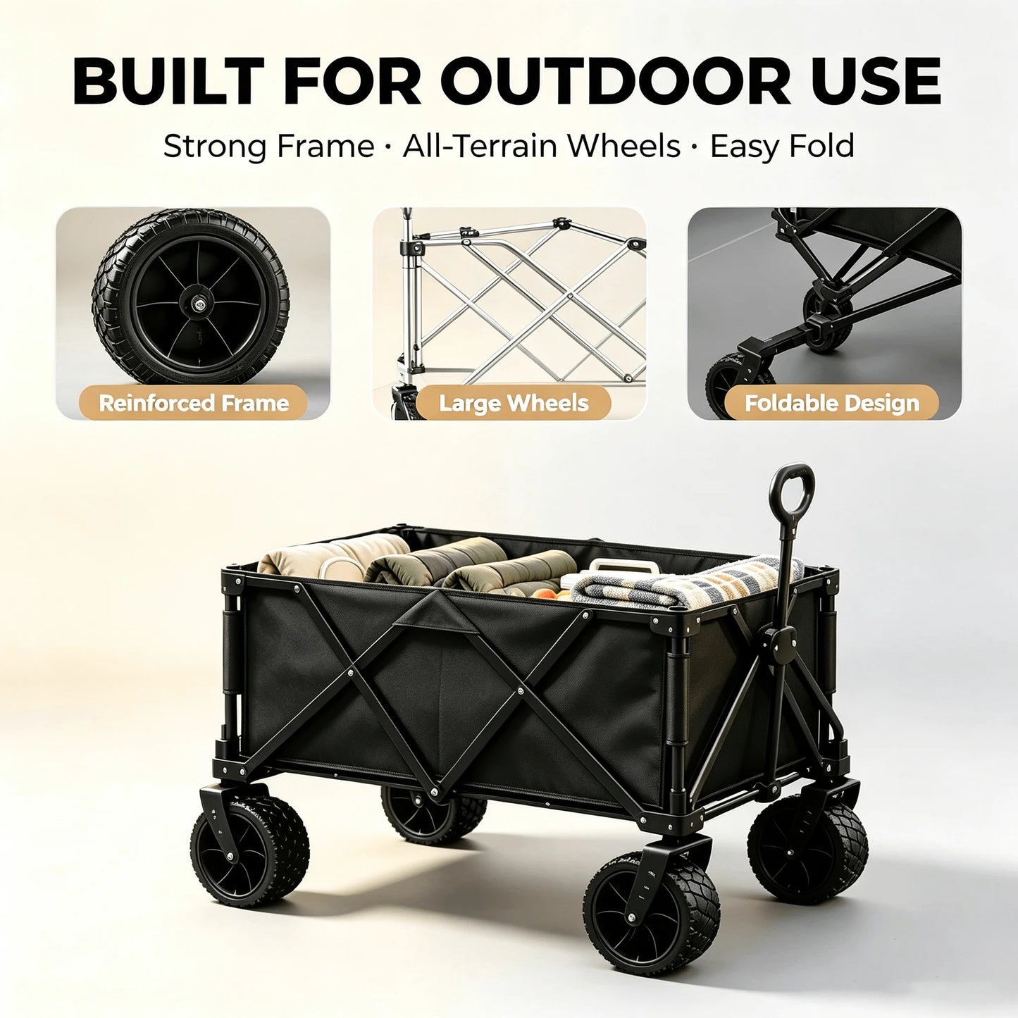 Foldable Camping Wagon With All Terrain Wheels For Family Trips