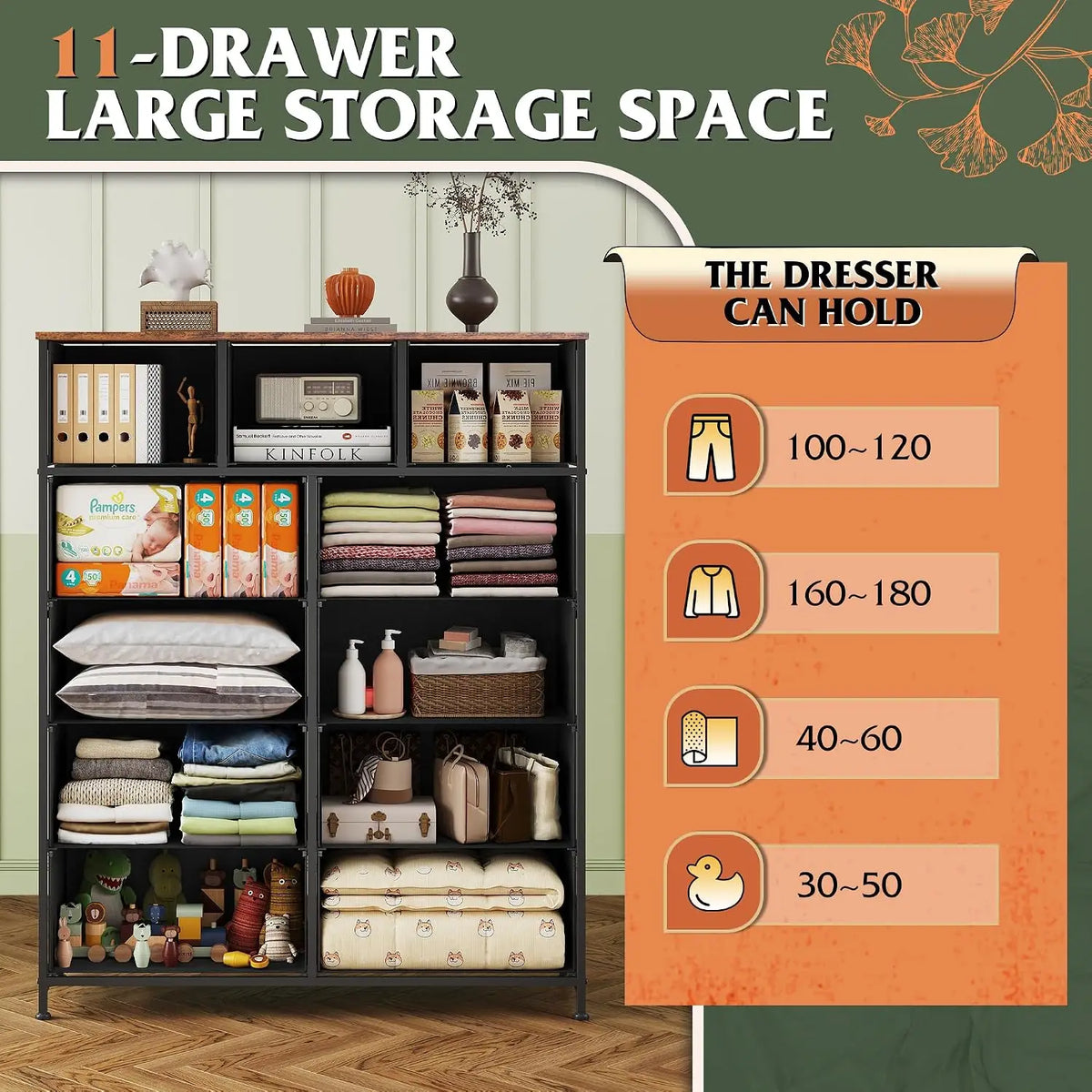 GALAXHERO Floral Fabric Dresser Chest With Multiple Drawers