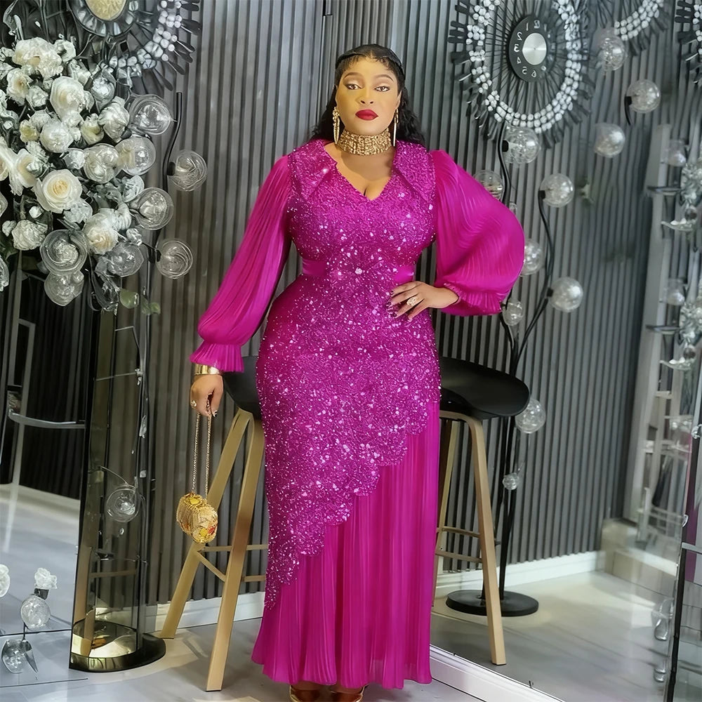 HD CN African Sequin Dress for Women Party Wedding Robe