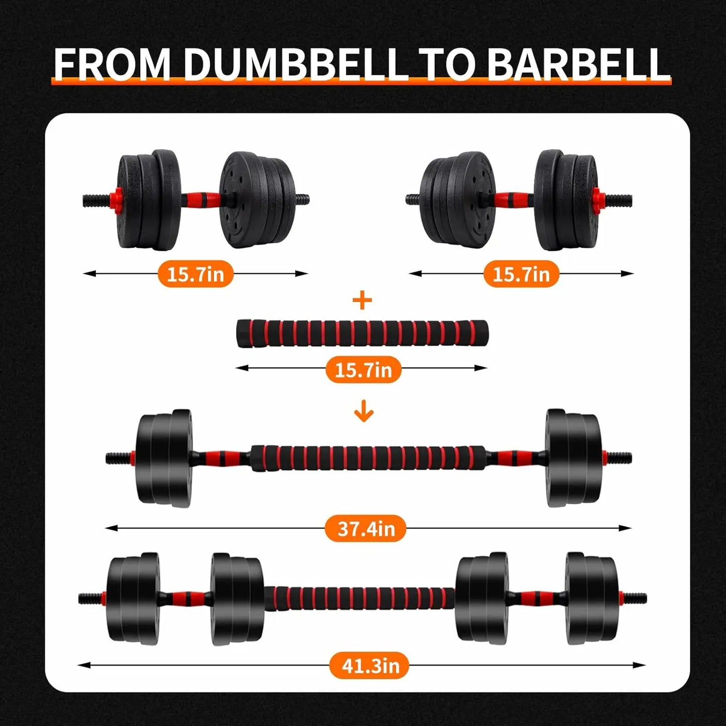 Adjustable 5 To 44lbs Dumbbell Barbell Set With Anti-Slip Grip