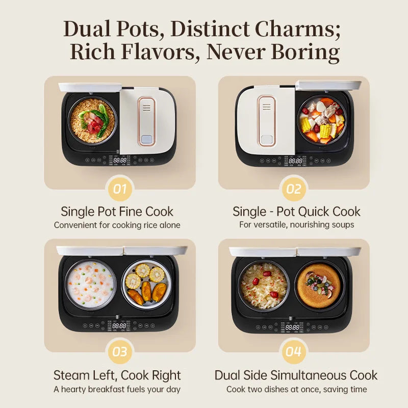 Dual Pot Electric Rice Cooker Featuring Smart Multifunction Timer