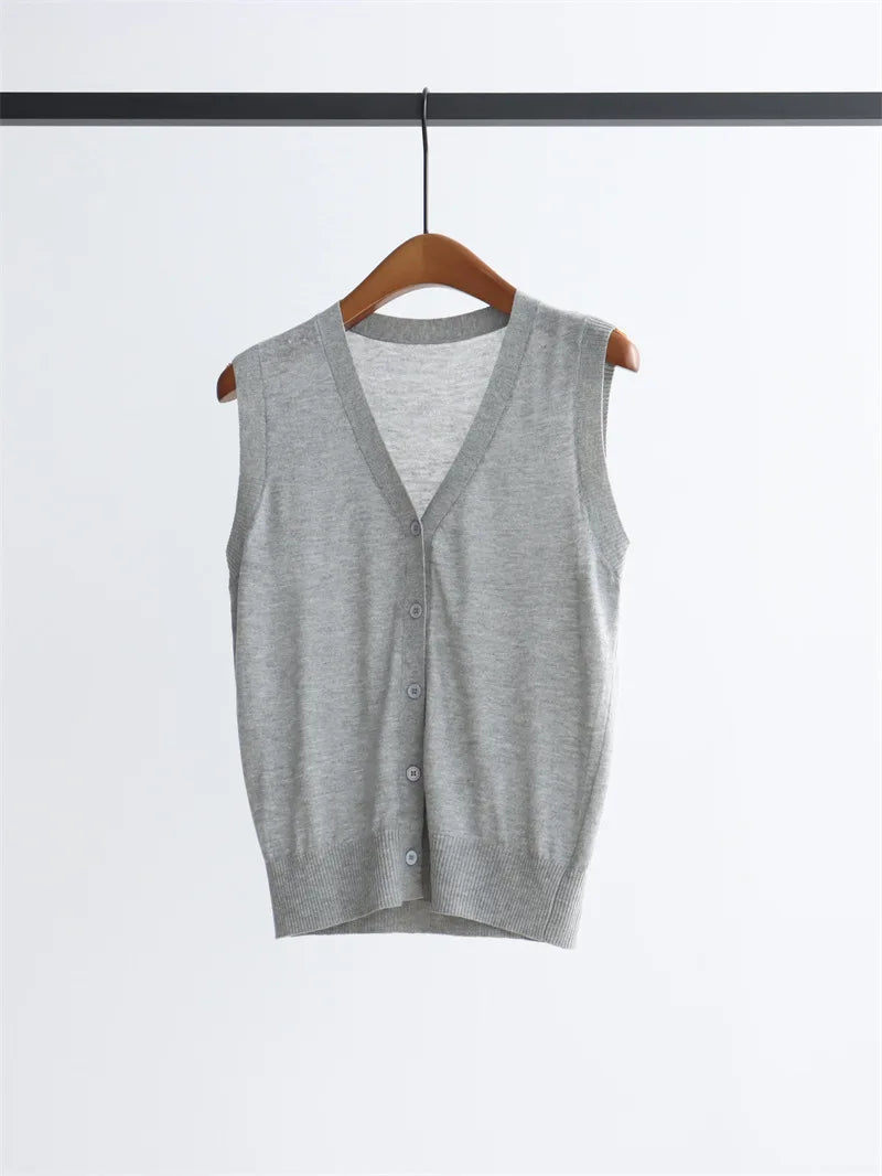 Women's Knitted Sleeveless V Neck Sweater Top