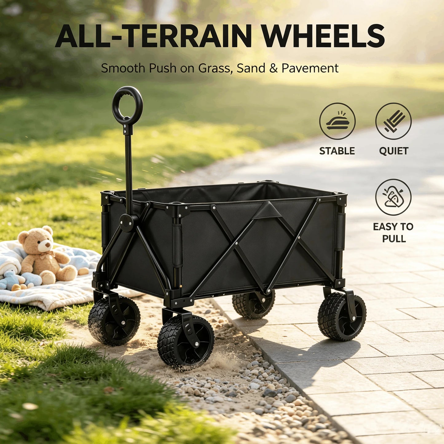 Foldable Camping Wagon With All Terrain Wheels For Family Trips