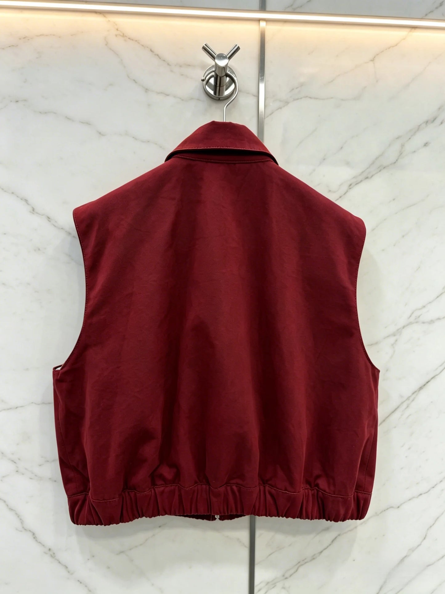 Women Cropped Collared Knit Cotton Zip Vest Casual Outerwear