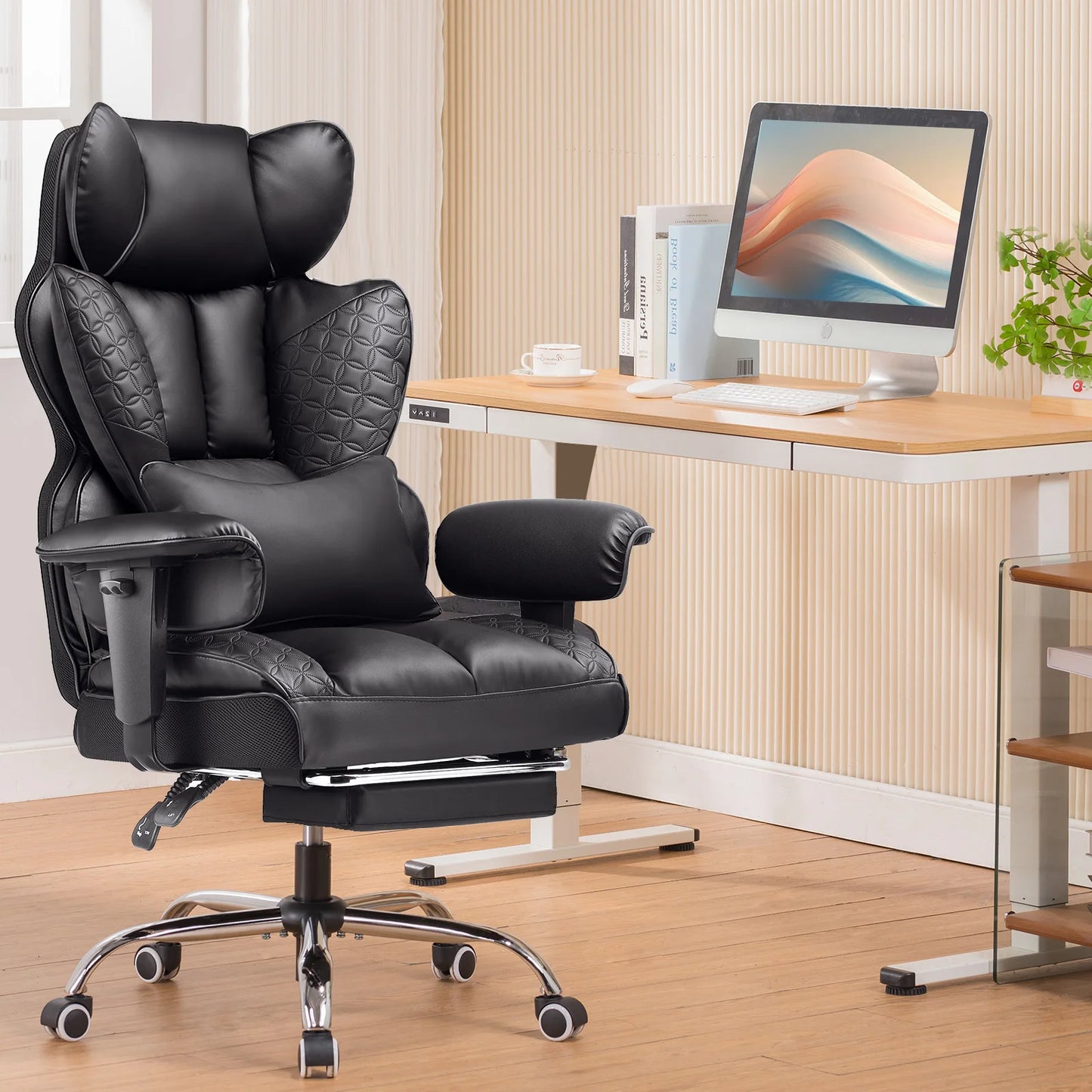 Comhoma Ergonomic High Back Office Chair With Genuine Leather Footrest