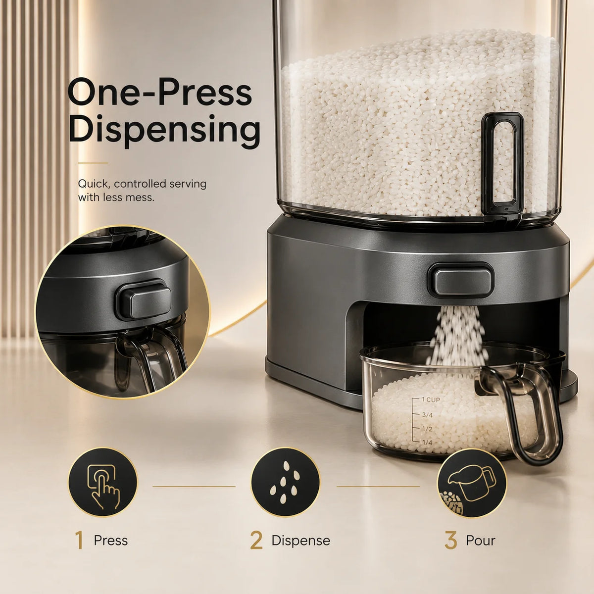 ONENOBLE Automatic Rice Dispenser With Measuring Cup