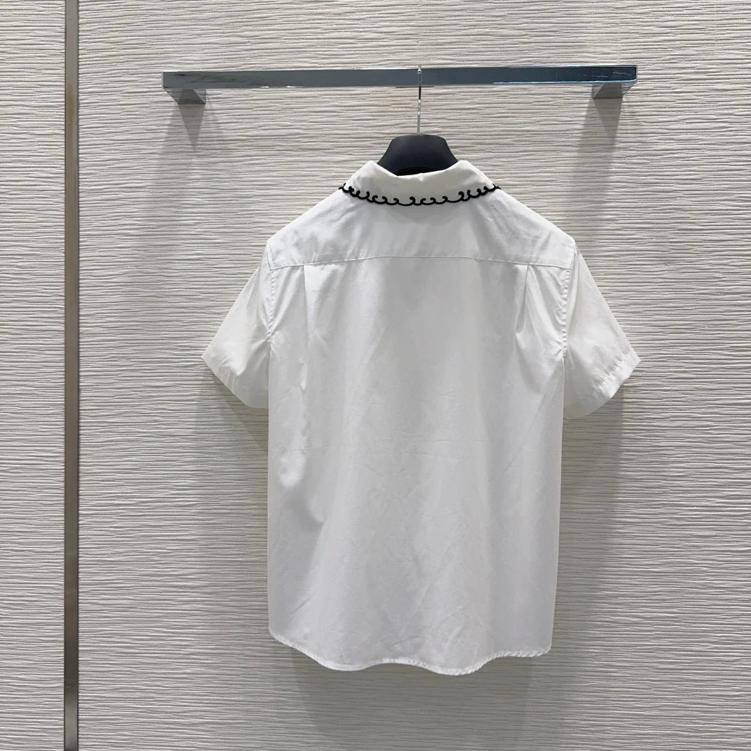 Women Elegant Cotton Lace Mesh Splicing Casual Summer Top